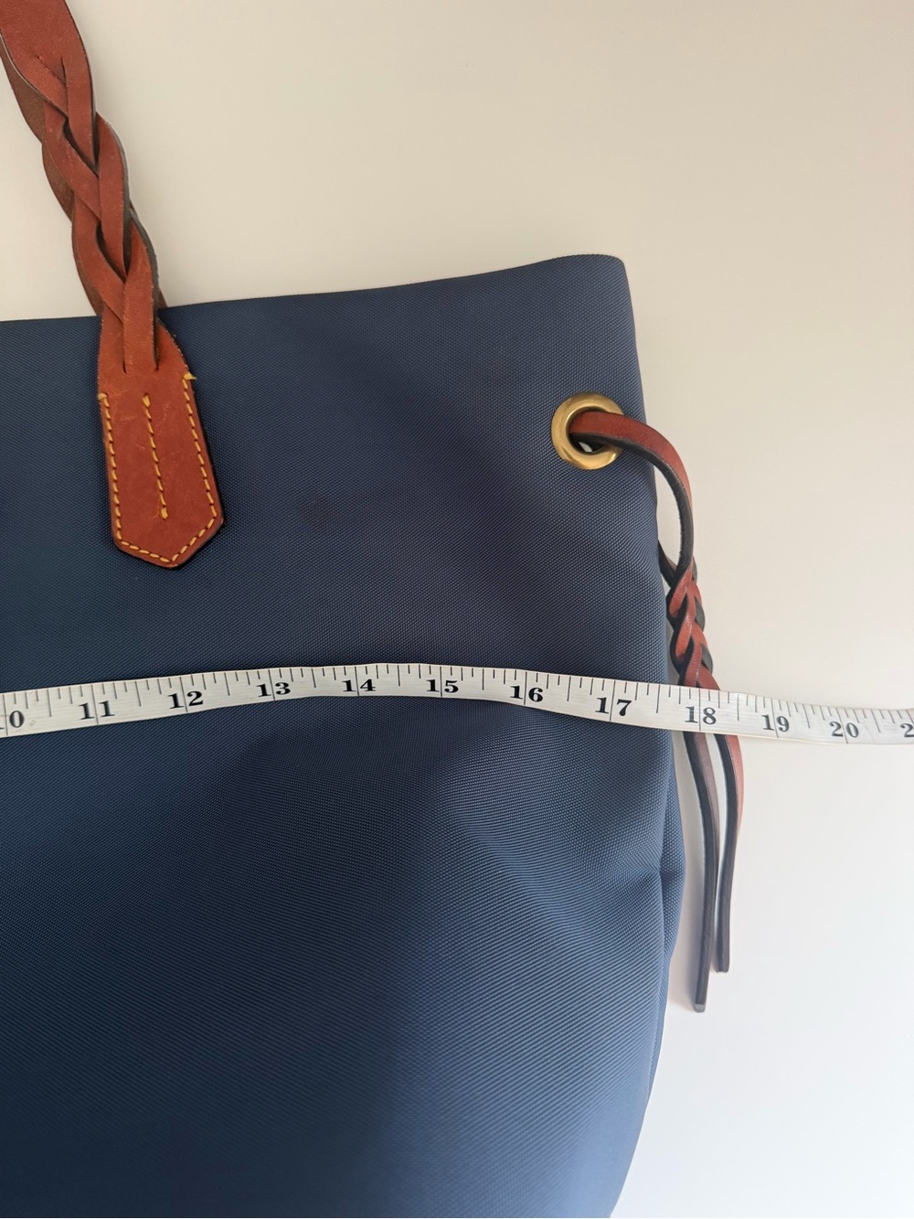 Dooney & Bourke Nylon Shopper Tote Navy Vacchetta Leather Braided Shoulder Bag - Picture 8 of 11